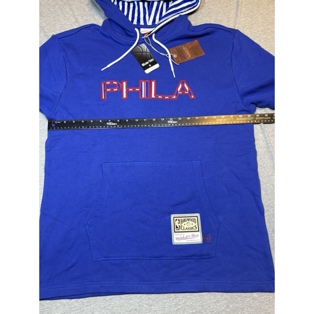 Mitchell & Ness PHILA 76ers Blue Hardwood Classics Short Sleeve Hoodie XL - Picture 7 of 14